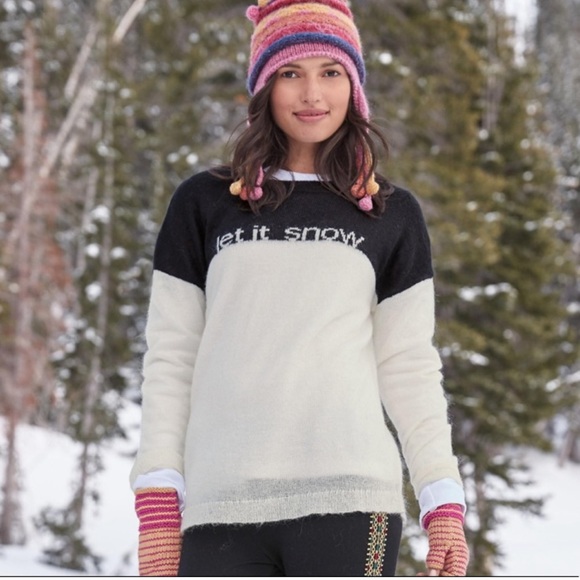 Sundance LET IT SNOW Mohair Blend Black & White Graphic Pullover Sweater Medium - Picture 2 of 8